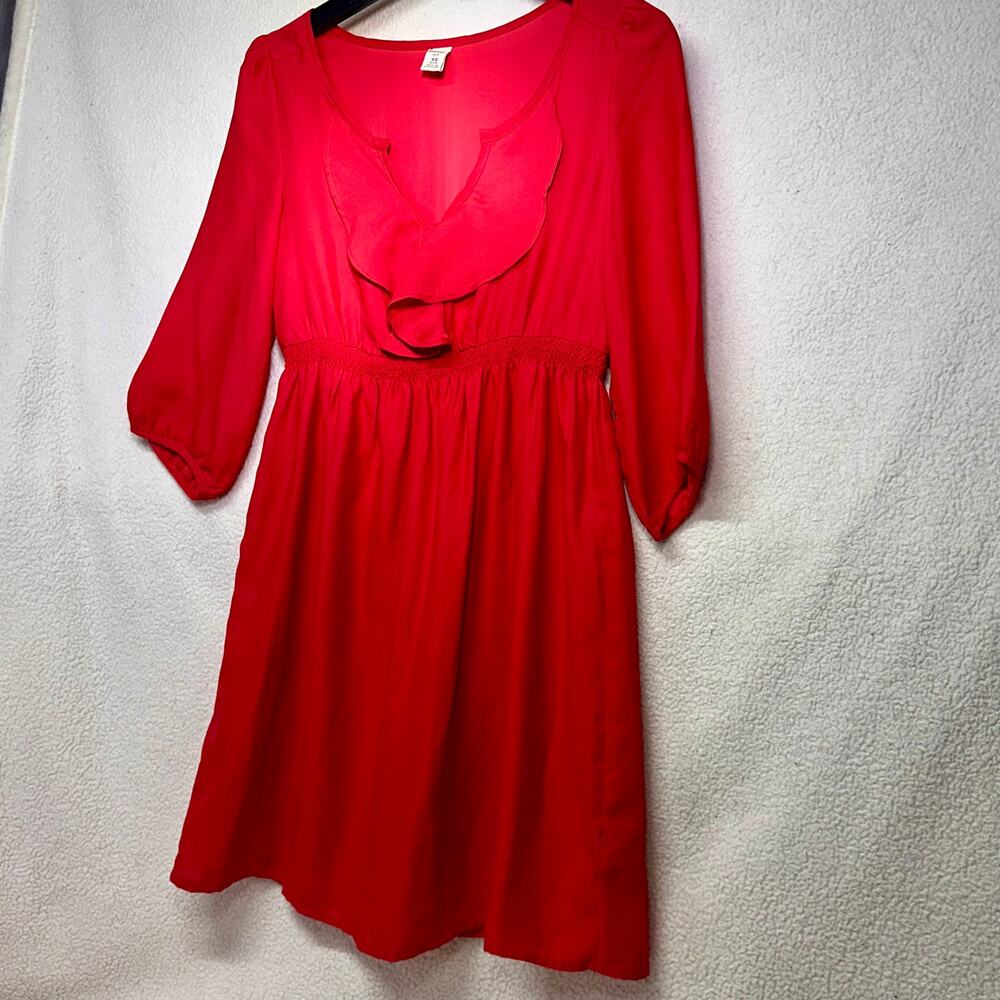 Old Navy Red Ruffle Front Dress XS Petite Flowy Boho Mini - Picture 4 of 11